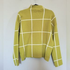 Windowpane Mock Collar Sweater Chartreuse Green